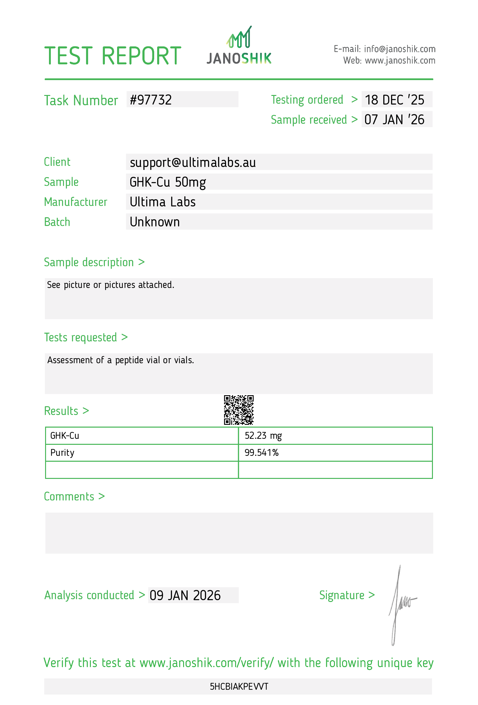 Certificate of Analysis - GHK-CU 50MG